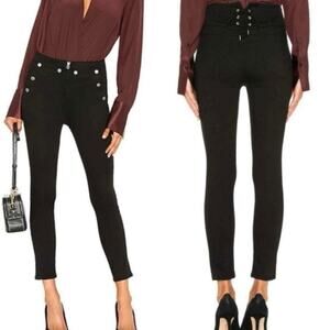 Rag & Bone Penton Pant Jeans Black Snap Flap Corset Lace Back Skinny Size 24